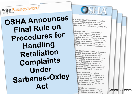 OSHA Announces Final Rule on Procedures for Handling Retaliation Complaints Under Sarbanes-Oxley Act